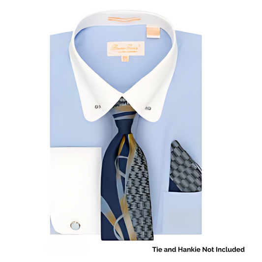 Bruno Conte Blue Dress Shirt With White Collar