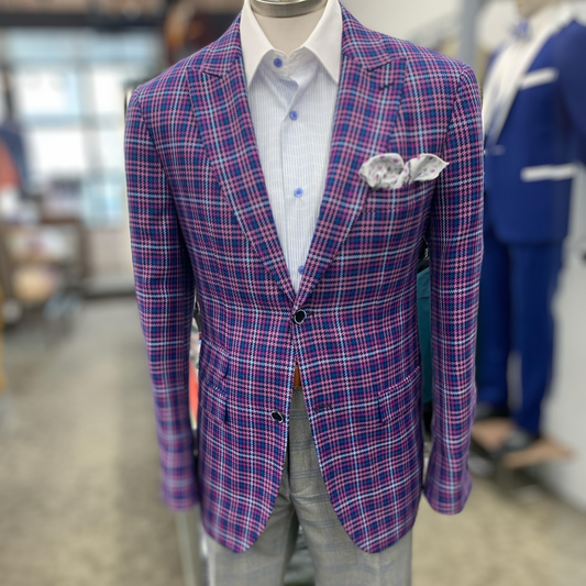Micro Houndstooth Check Peak Lapel Blazer