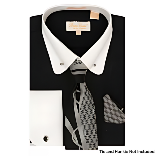 Bruno Conte Black White Collar Dress Shirt With Collar Bar