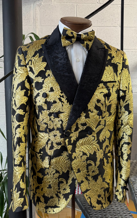 Slim Fit Black & Gold Brocade Jacket – Slim Fit