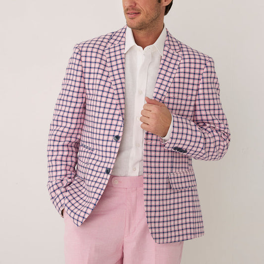 Men’s InSerch Spring Sports Coat – Pink Blazer | Yarn-Dyed Cotton Linen Houndstooth