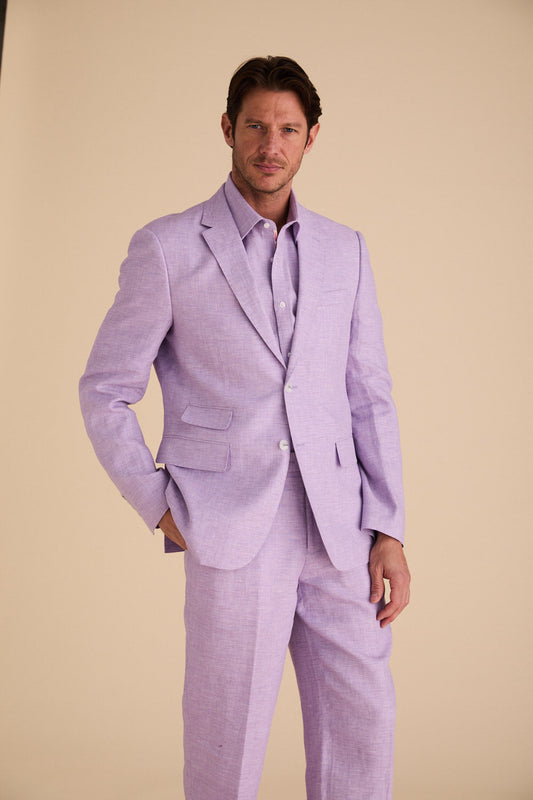 Men’s Slim Linen Blazer – Lavender Yarn-Dyed 100% Linen