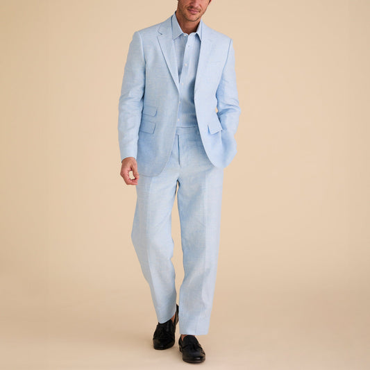 Men’s Slim Linen Blazer – Light Blue Yarn-Dyed 100% Linen