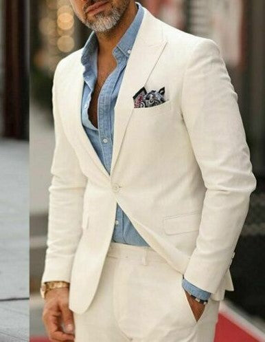 Enzo - White Linen Suit- Special Order Please Call White / 40 Enzo - White Linen Suit- Special Order Please Call White / 40