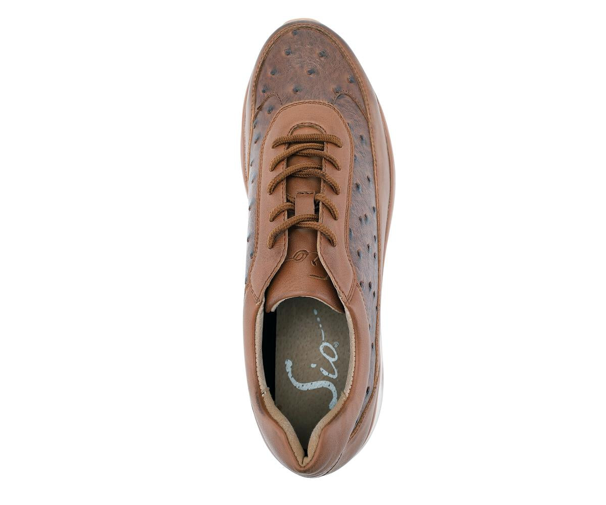 Sio "Vista" Men's Rust-Cognac Embossed Ostrich Low Top Sneakers