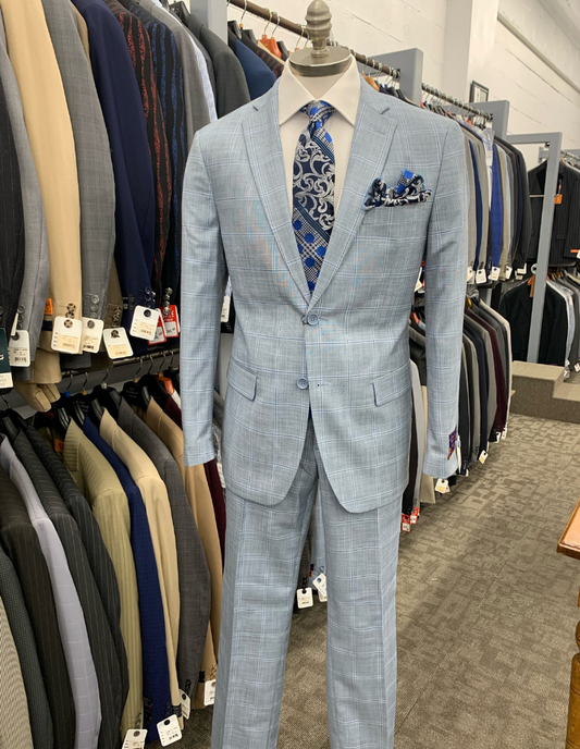 Giorgio Fiorelli Light Blue Window Pane Suit