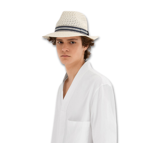 Borsalino Edward Braided Cotton Hemp White
