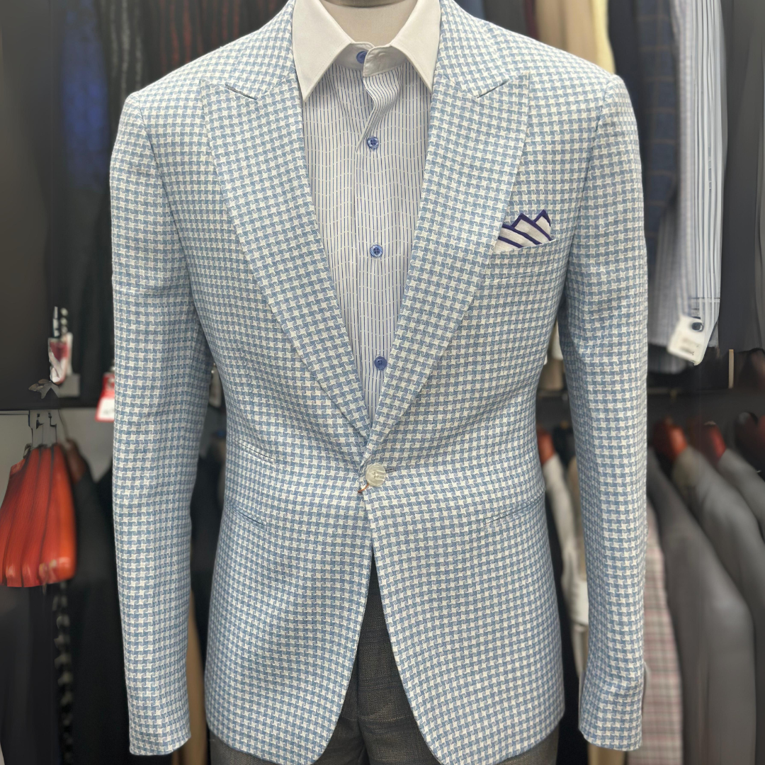 Blue Houndstooth Linen Blazer