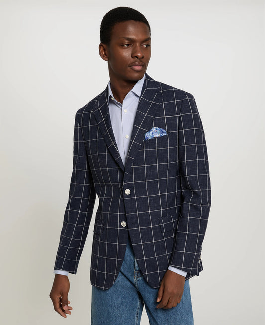 Tallia Men's Navy Windowpane Check Sport Coat Blazer