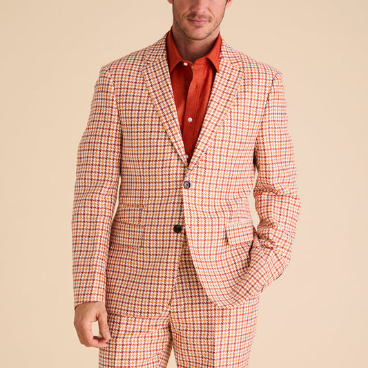 Inserch Houndstooth Linen Blazer - Orange