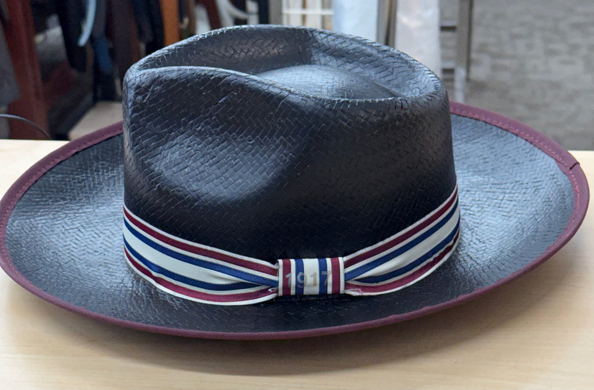 Biltmore Straw Sun Hat with Royal Blue Grosgrain Band and Crest Biltmore 1917 Wide Brim Straw Fedora – Stark and Legum main image 2