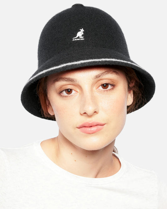 Kangol Wool Casual Bucket Hat – Black with White Trim