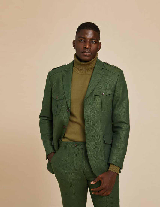 4 Pocket Wool Blend Herringbone Suit