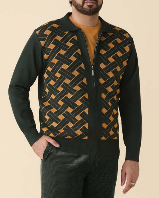Inserch Green and Gold Zip Up Sweater