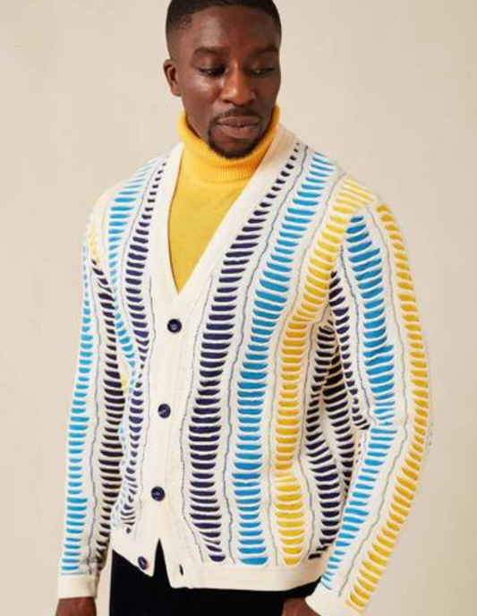 Inserch Ripple Intarsia Cardigan SW903 Off White