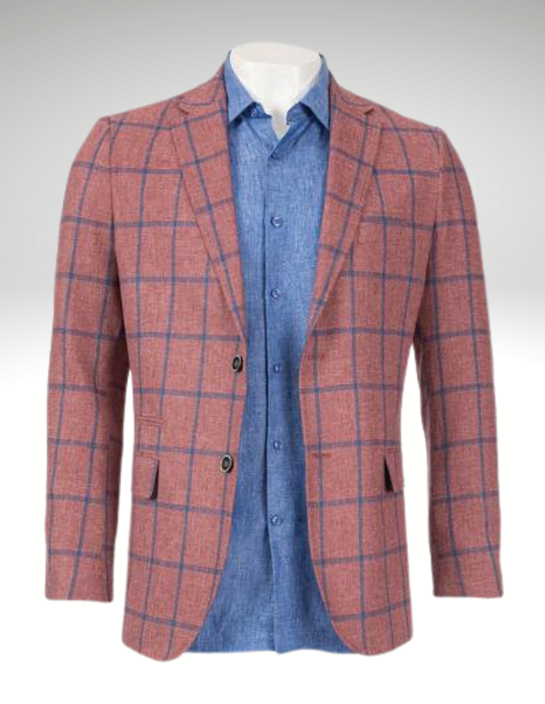 Inserch Linen Cranberry Plaid Blazer