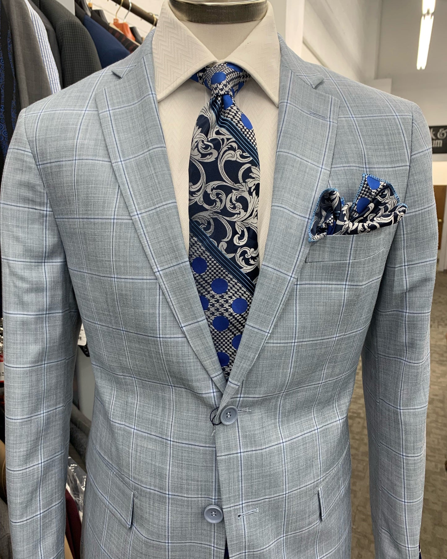 Giorgio Fiorelli Light Blue Window Pane Suit