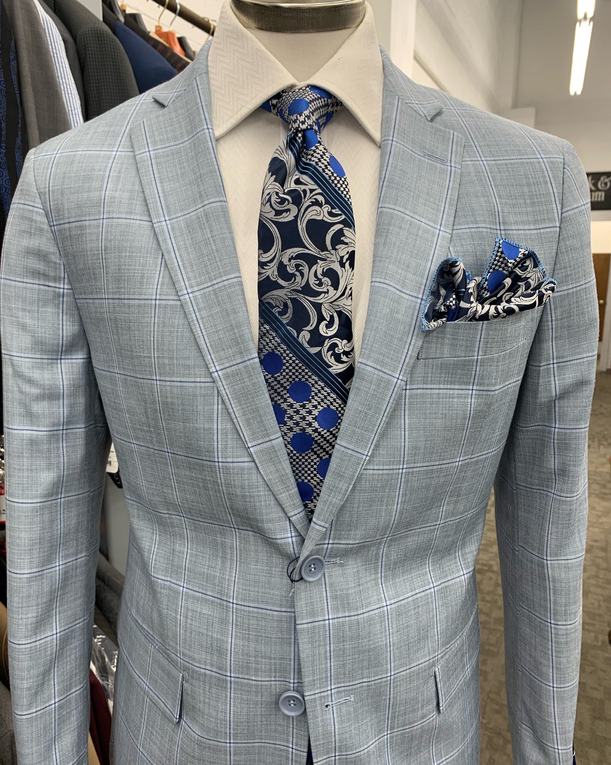 Giorgio Fiorelli Light Blue Window Pane Suit